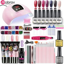 Mobray Poly With 54W UV LED Lamp Varnish Quick Kit Semi Permanent Nail Art Manicure Tools Gel Extension Set