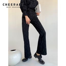 Spring Black Pants Women High Waist Trousers Ladies Texture Flare Korean Fashion Aesthetic Trendy Clothes 210427