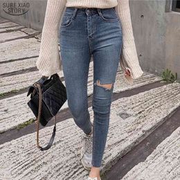 Hole Stretch Plus Size Waist Denim Pants High Elastic Skinny Ripped Jeans for Women Trousers 10396 210417