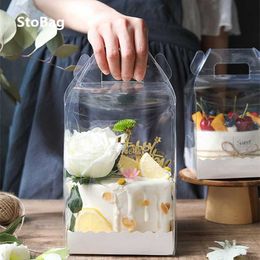 StoBag 10pcs Handle Transparent Cake Decoration Boxes For Birthday Party Handmade Favor Baby Show Gift Food Package Supplies 210602