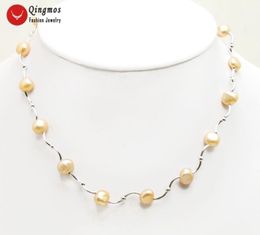 Qingmos Floating Natural Pearl Necklace For Women With 8mm Pink Baroque Chokers And Silver Plated Elbow Jewellery