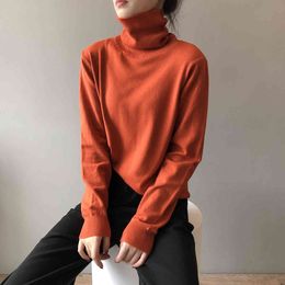 Fall Winter Causal Version Of The High Neck Solid Colour Base Knitted Tops Women Turtleneck Inner Long Sleeved Sweater 210520