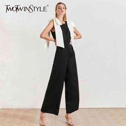 Bowknots Patchwork Women Jumpsuit O Neck Sleeveless Hit Colour Sexy Party Jumpsuits Female Summer Fashion 210521