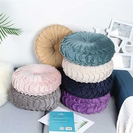 Velvet Pleated Futon Round Pumpkin Throw Pillow for Couch Floor, Cushion Decorative Home Sofa Chair Bed Car 33cm 211203