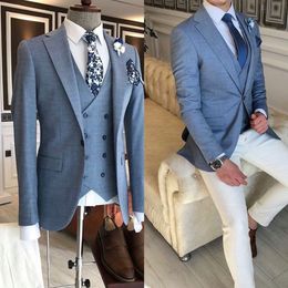 Two-piece suit Men Tuxedos Groom Wedding Suits High Quality coat and vest Custom Made Mens Suits Notched Lapel One-button Glen Plaid Formal Mens Suit