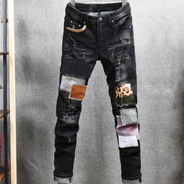Europe and America Men's jeans classic 2021 luxury hip-hop pants stylist distressed ripped rider slim-fit bike motorcycle rock revival denim
