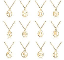 Zodiac Pendant Necklace 12 Constellation Sign Signs Necklaces Silver Gold Chain For Women Jewelry Gift Wholesale