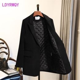 Thickened Woollen suit autumn and winter Korean version of waist black plus cotton ladies 210416