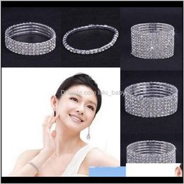 Wedding Bracelets 10Pcs 110 Rows Rhinestone Austria Cz Crystal Bride Stretchy Bangle Wristband Jewellery Bracelet