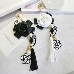 Luxury Bag Black White Woman Keychain Plush Car Camellia Bags key chain G1019