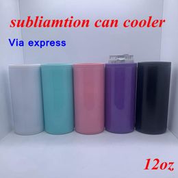 DIY Sublimation 12oz Can Cooler Tumblers Slim Cans Insulator Stainless Steel Tumbler Vacuum Insulated Bottle Cold InsulationCan Stock WLL-YFA2636