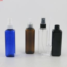 24 x 100ml Travel Refillable Lotion Cream Blue Clear Amber Black Plastic Bottle with Sprayer Cosmetic Square Bottles Packaging