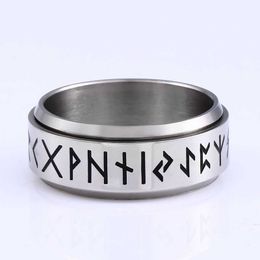 Steel soldier rotating viking rune ring stainless steel men nordic myth religious Jewellery X0715