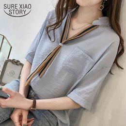 Fashion Plus Size OL Blouse Women Shirt Short Sleeve Summer Tops Shirts Blusas Feminine Blouses 0626 40 210415