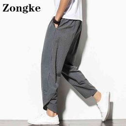 Zongke Ankle-Length Streetwear Men Pants Work Striped Chinese Size 5XL Black Pants Men Trousers Fashion 2022 Spring New Arrivals Y220308