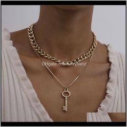 & Pendants Drop Delivery 2021 Punk Gold Colour Key Thick Chain Multilayer Necklace For Women Girl Metal Geometric Charm Pendant Necklaces Part