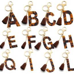 DIY Acrylic Acetate Keychain Resin Leopard English Letter Keychains Handbag Car Pendants Name Key Ring Charms Fashion Jewellery