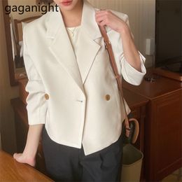 Spring Women Blazer Double Breasted Short Coat Casual Long Sleeve Elegant Suit Jacket Office Ladies 210601