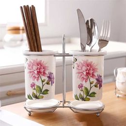 Ceramic Chopsticks Storage Rack Barrel Tableware Draining Organiser Box Kitchen Accessories 211112