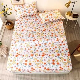 Bonenjoy 3 pcs Sheet on Rubber Band with Pillowcase Little Flower Reactive Printed Fitted Sheet Queen Size Bed Sheets Set 210626