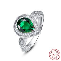 Cluster Rings Fine Jewellery Water Drop-shaped Emerald 100% 925 Silver Simply Style Woman Wedding Bands Engagement