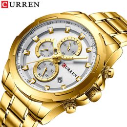 Relogio Masculino Curren Mens Watches Top Brand Luxury Chronograph Gold Watches Men Stainless Steel Golden Male Wristwatch 210527