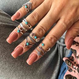 crescent pine stone joint ring Bohemian style 10 piece combination ring set