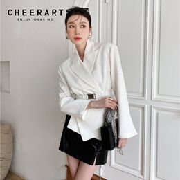 Designer Blazer Women White Asymmetrical Belted Suits Black Ladies Korean s And Jackets High Fashion 210427