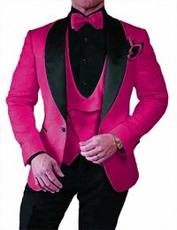 2022 man s pink wedding suit Прибытие Groomsmen Pink и Black Groom Tuxedos Shawle Oskel Мужчины костюмы свадьбы (куртка + жилет + брюки + галстук) Z188 мужские пиджаки