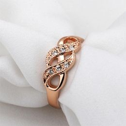 Wave Shape Cubic Zirconia Finger Wedding Rings for Women Rose Gold Colour Fashion Brand Christmas Day Gift Jewellery R334 R226