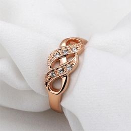 Wave Shape Cubic Zirconia Finger Wedding Rings for Women Rose Gold Color Fashion Brand Christmas Day Gift Jewelry R334 R226