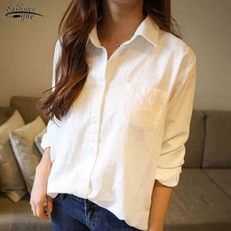 Spring Vintage White Shirt Tops Turn-down Collar Loose Cotton Woman Blouses Plus Size Office Solid Long Sleeve 12654 210508