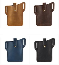 50pcs Waist Bags Men Genuine leather Retro Multifunctional Solid Double Hole Phone Hasp Fanny Packs Mix Colour