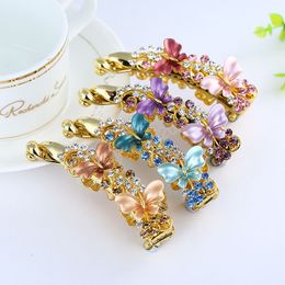 Women Multicolor Crystal Rhiestone Alloy Hair Clip Claws Butterfly Hairpin Holder Ponytail Vintage Barrettes With Teeth