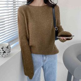 Long Sleeve O Neck Casual Autumn Winter Sweater Women Loose lazy wind wearing Knitted Clothes Tops 710D 210420