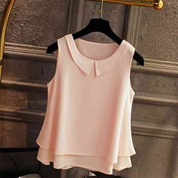 spring Summer Women Chiffon Blouses Shirt tops Sexy Beach holiday sleeveless round neck Blouse 210719