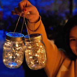fairy lights in a jar UK - Strings 1Pcs 20 LEDs Solar Powered String Fairy Light For Mason Jar Garland Lights Lid With Hangers Cover Insert