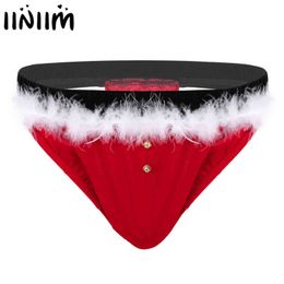 NXY Briefs and Panties Mens Exotic Christmas Underpants Red Velvet Gay Sexy Clubwear Underwear T Back G String Thongs Male Jockstraps 1126