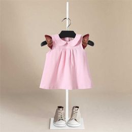 Baby Girls Clothes Summer Baby Dress Frill Sleeve Newborn Infant Dresses Cotton Lattice Sleeveless Toddler Dresses Q0716