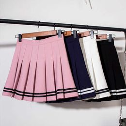 KITTY Pleated Skirt women fashion casual sexy A-line Knee-Length Empire Casual Patchwork Preppy Style s 210608