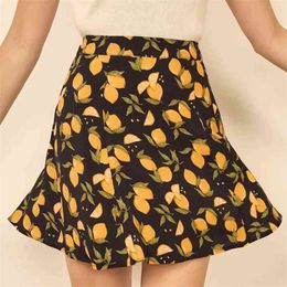 Foridol vintage high waist skirt women summer casual mini beach retro black female A-line streetwear 210415