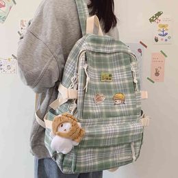 Japanese Plaid Backpack New Korean Large capacity Students schoolbag Campus Stripe Style Fashionable girl Travel bag Waterproof K726