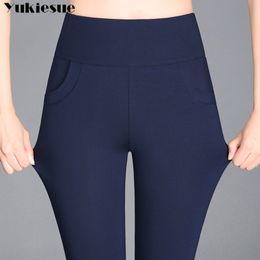 Fashion Women Pencil Pants Casual Elastic Waist Skinny Trousers Leggings Plus Size S-4XL Black White Stretch Pants 210519