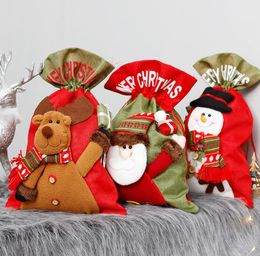 Christmas Gift Bags Drawstring Linen Candy Bag Christmas-Santa Sacks Children Xmas Gifts Tote Organiser Party Decoration Supplies SN2904