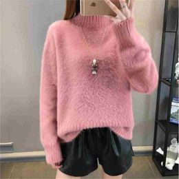 Spring Autumn Winter Women Lady Cashmere Wool Sweater Pullovers Solid O-Neck Casual Big Size Large Warm Wild Loose 210427