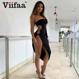 Viifaa One Shoulder Sexy Cut Out Side Asymmetrical Hem Bodycon Dresses Women Ruched Clubwear Midi Party Dress 210409