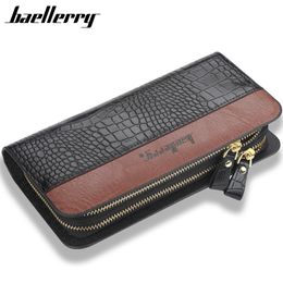 Wallets Men Leather 2020 Clutch Crocodile pattern PU Large Capacity Zipper Hand Strap Business Solid Male Purses