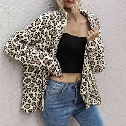 High Street woman Warm jacket Autumn Winter Fashion Thick Women's Leopard Jackets fleece Fur Plush Warm Jackets coats 210514