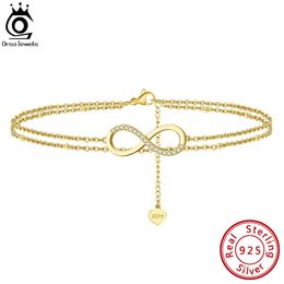 ORSA JEWELS 925 Sterling Silver Fashion Infinity Satellite Anklet for Women Beach BareFoot Chain Bracelet Jewelry SA16