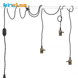 dimmer socket UK - Pendant Lamps Vintage 3 Lampholder Lights Kit On Off Dimmer Switch Triple Hanging Lighting Fixture E27 Socket Industrial Light Plug 5M